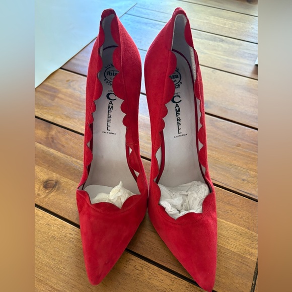 Jeffrey Campbell Suede Red Scalloped Heels - Ibiza - Picture 2 of 4